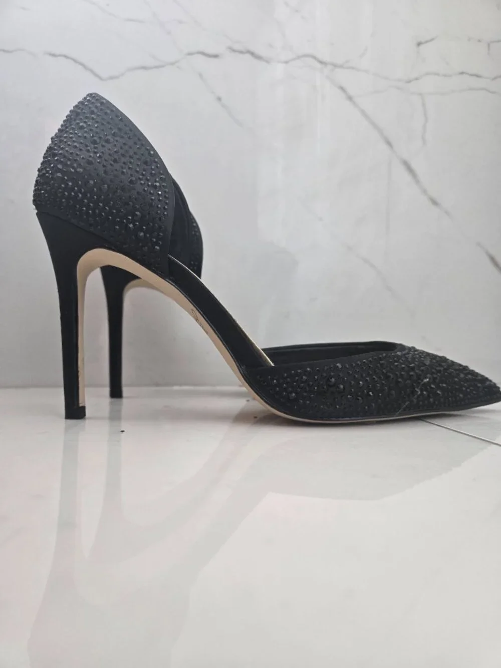 Jewel Badgley Mischka Grace Women's Black Embellished Pointed Toe D'Orsay Heels